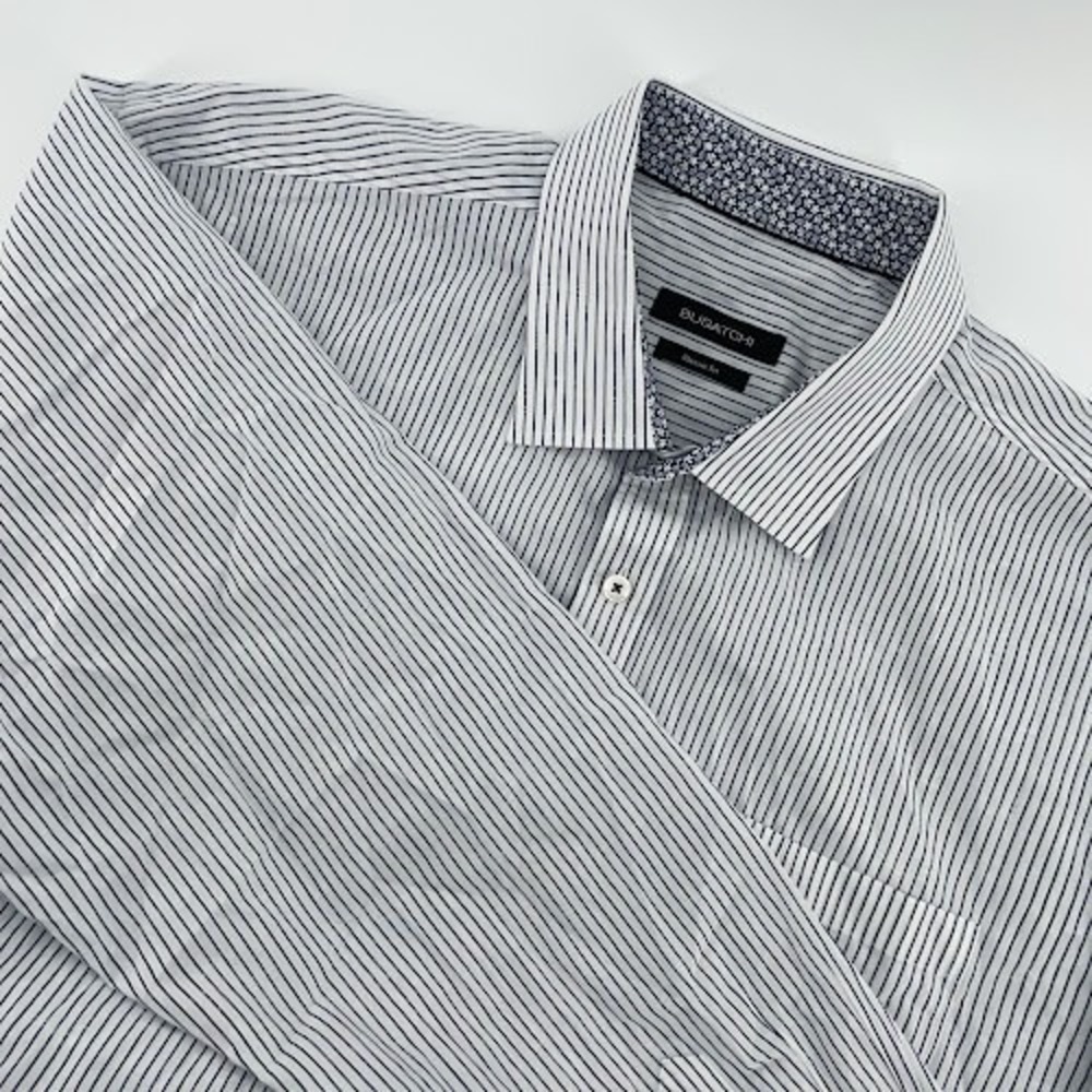 Bugatchi‎ Button Up shirt Mens XXL Striped with threaded overlay design Long